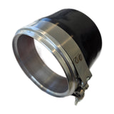 Deeds Engineering intake stub installed in a black silicone coupler with a T-bolt clamp